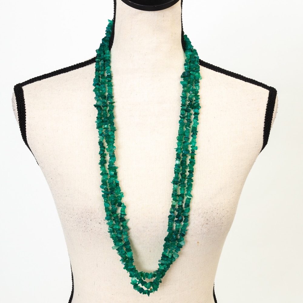 Longer length chip beads 3 strands emerald green shades